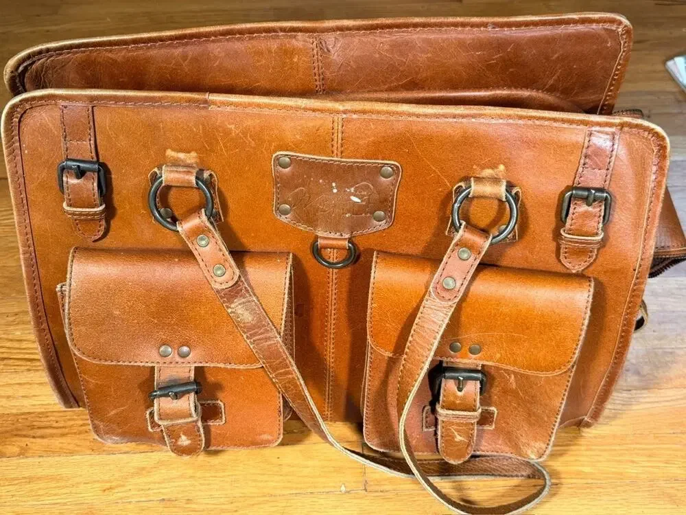 Vintage Brown Leather Small Dog Pet Carrier Bag Travel Tote Ventilated 18